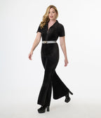 Smak Parlour 1960s Black Belted Flare Jumpsuit - Unique Vintage - Womens, BOTTOMS, ROMPERS AND JUMPSUITS