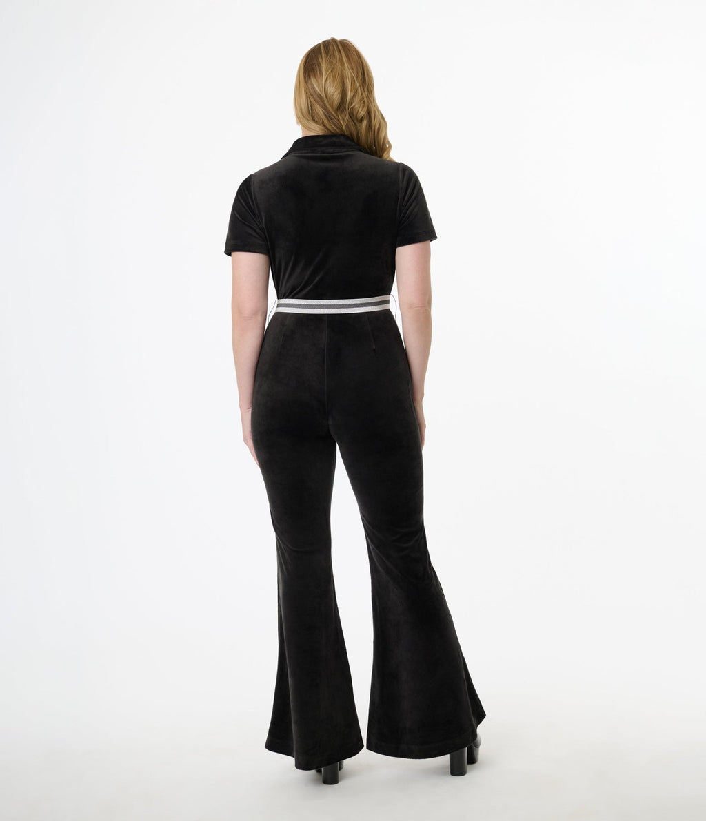 Smak Parlour 1960s Black Belted Flare Jumpsuit - Unique Vintage - Womens, BOTTOMS, ROMPERS AND JUMPSUITS