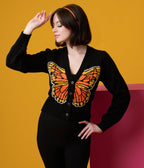 Smak Parlour 1960s Black Monarch Butterfly Cardigan - Unique Vintage - Womens, TOPS, SWEATERS