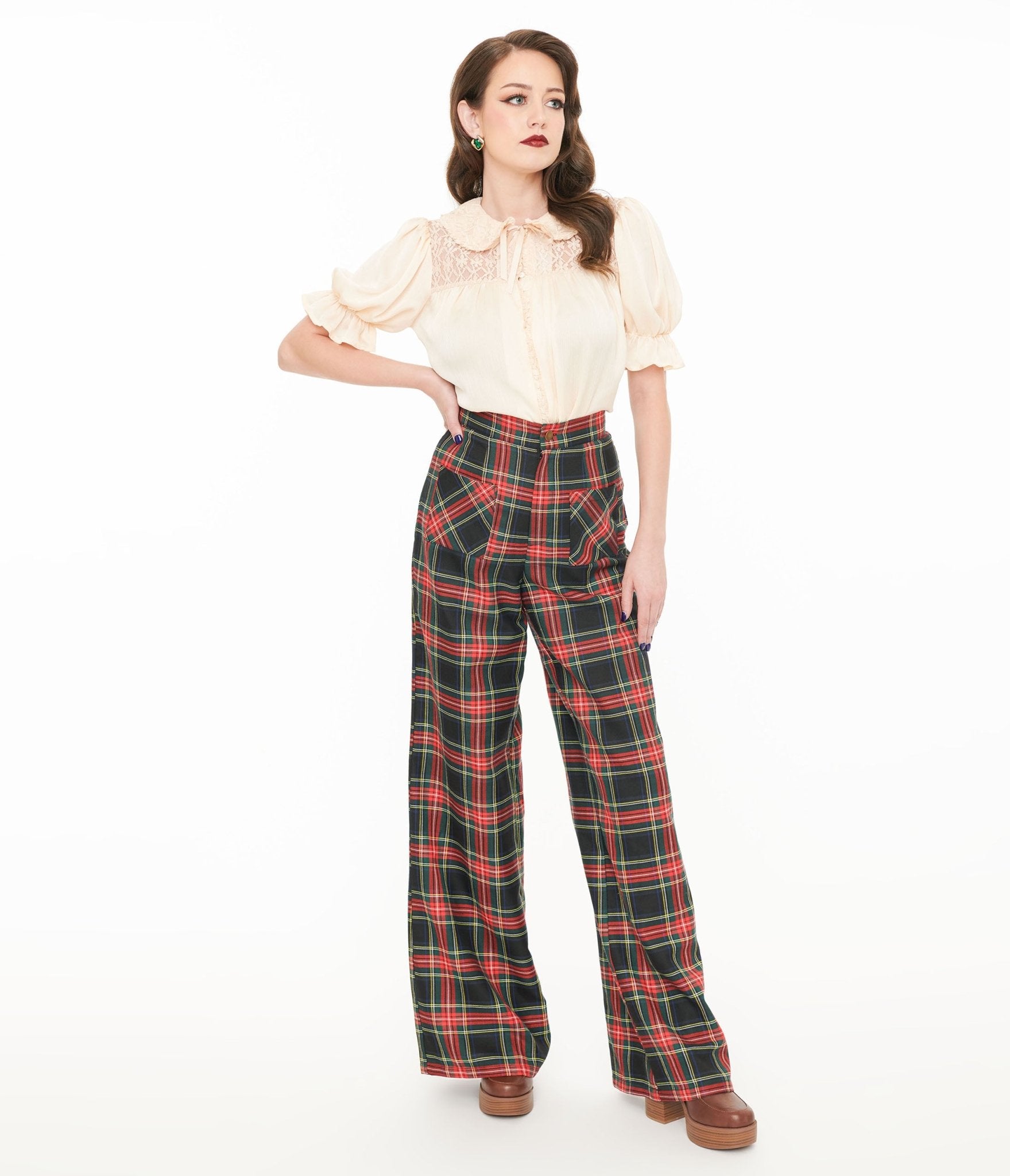 Smak Parlour 1960s Black & Red Plaid Wide Leg Trousers - Unique Vintage - Womens, BOTTOMS, PANTS