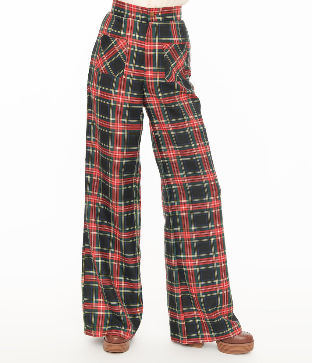 Smak Parlour 1960s Black & Red Plaid Wide Leg Trousers - Unique Vintage - Womens, BOTTOMS, PANTS