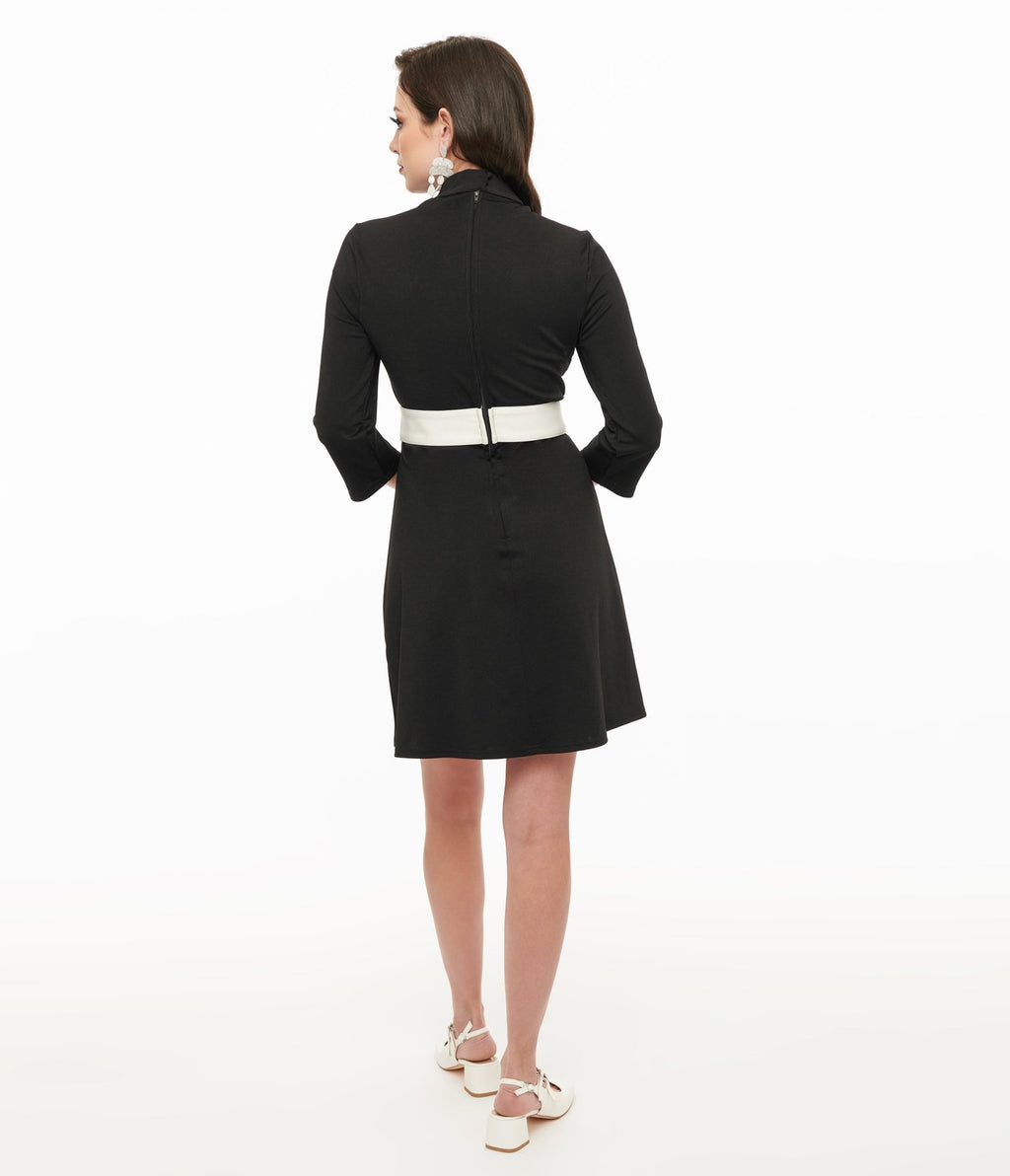 Smak Parlour 1960s Black & White Belted A-Line Dress Unique Vintage Smak Parlour 1960s Black & White Belted A-Line Dress Unique Vintage