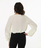 Smak Parlour 1960s Cream Pleated Front Blouse - Unique Vintage - Womens, TOPS, WOVEN TOPS