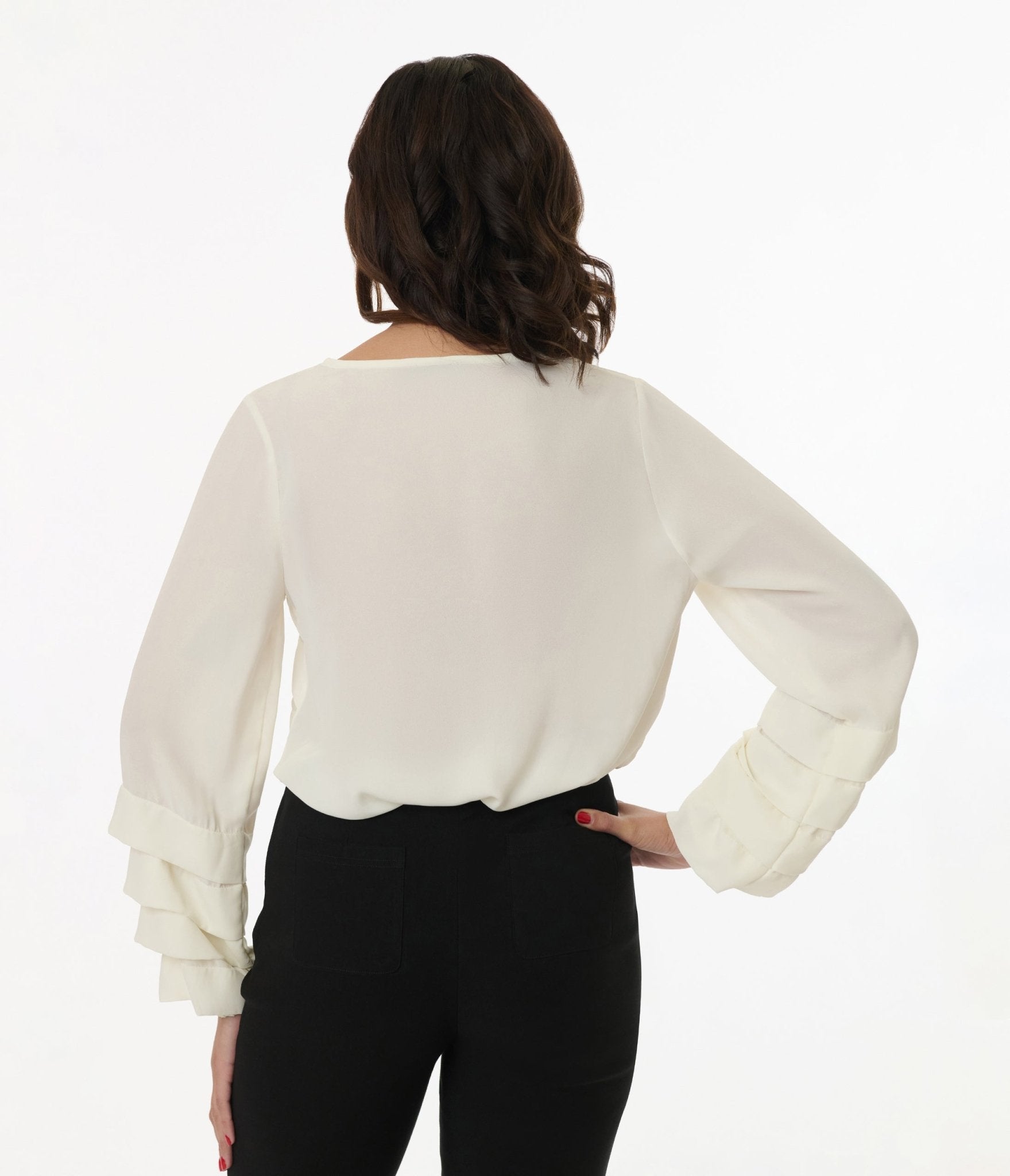 Smak Parlour 1960s Cream Pleated Front Blouse - Unique Vintage - Womens, TOPS, WOVEN TOPS