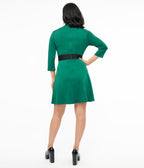 Smak Parlour 1960s Emerald & Black Belted A - Line Dress - Unique Vintage - Womens, DRESSES, A - LINE