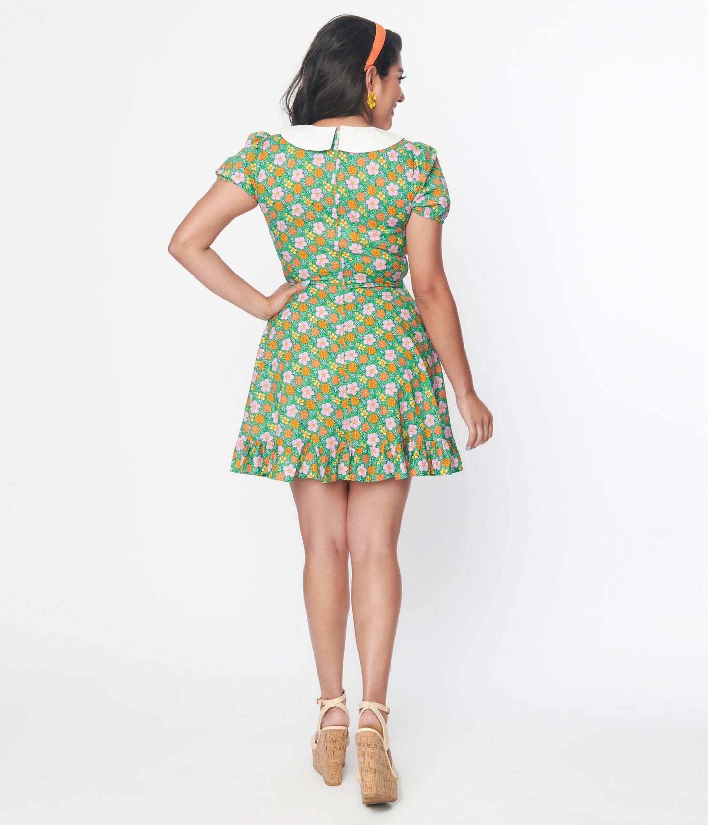 Smak Parlour 1960s Green Floral Smocked Fit & Flare Dress - Unique Vintage - Womens, DRESSES, FIT AND FLARE
