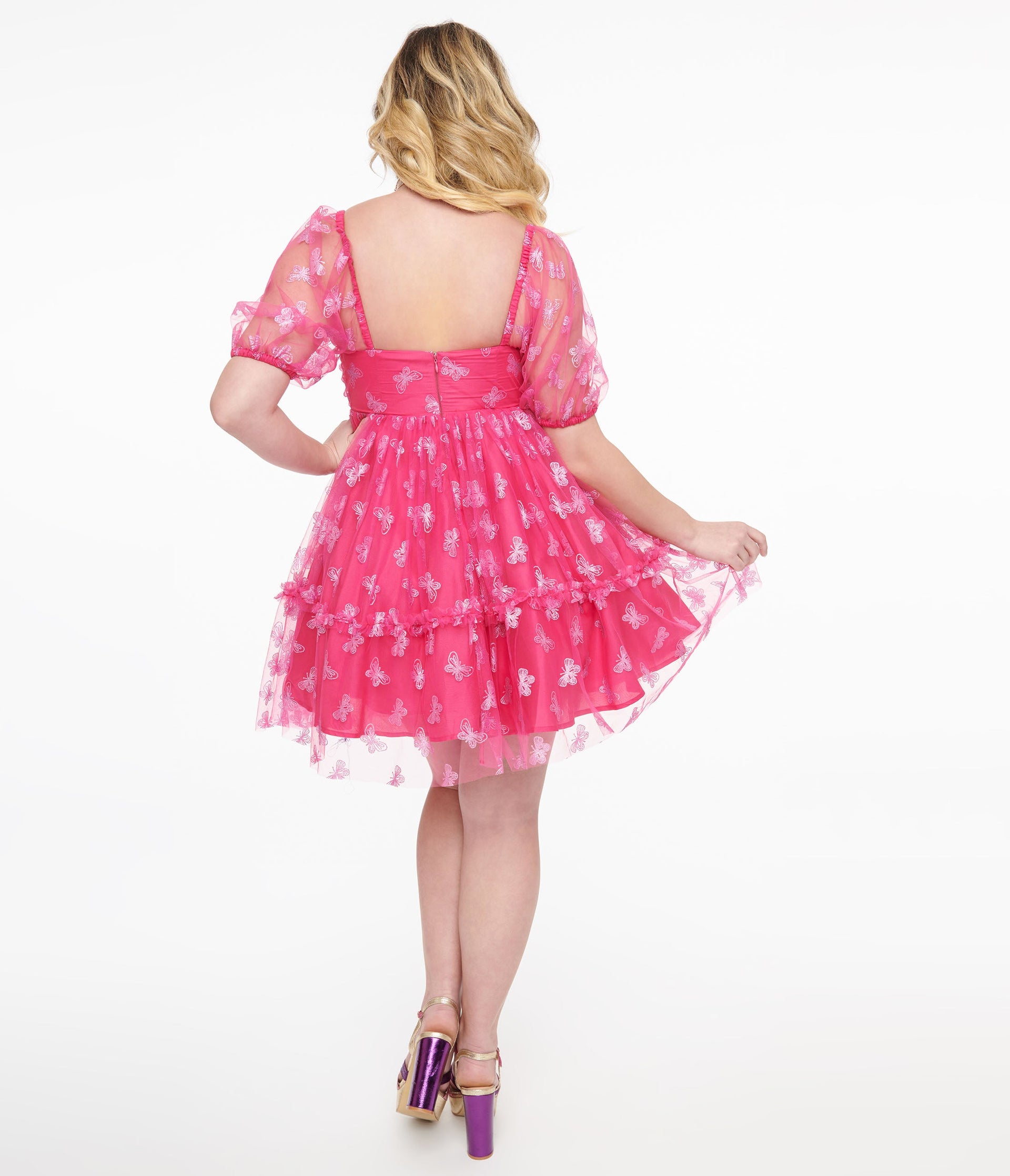 Smak Parlour 1960s Hot Pink Glitter Butterfly Babydoll Dress - Unique Vintage - Womens, DRESSES, BABYDOLL