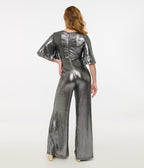 Smak Parlour 1960s Metallic Silver Cutout Jumpsuit - Unique Vintage - Womens, BOTTOMS, ROMPERS AND JUMPSUITS