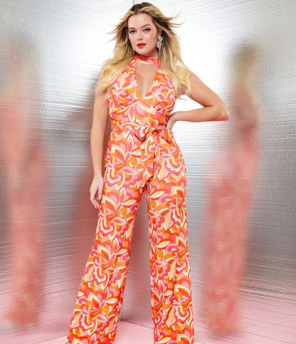 Smak Parlour 1960s Orange Psychedelic Paisley Glamour Goddess Jumpsuit - Unique Vintage - Womens, BOTTOMS, ROMPERS JUMPSUITS