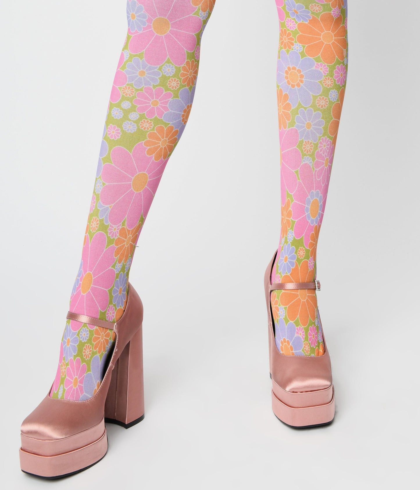 Smak Parlour 1960s Pink & Green Flower Power Tights - Unique Vintage - Womens, ACCESSORIES, HOSIERY