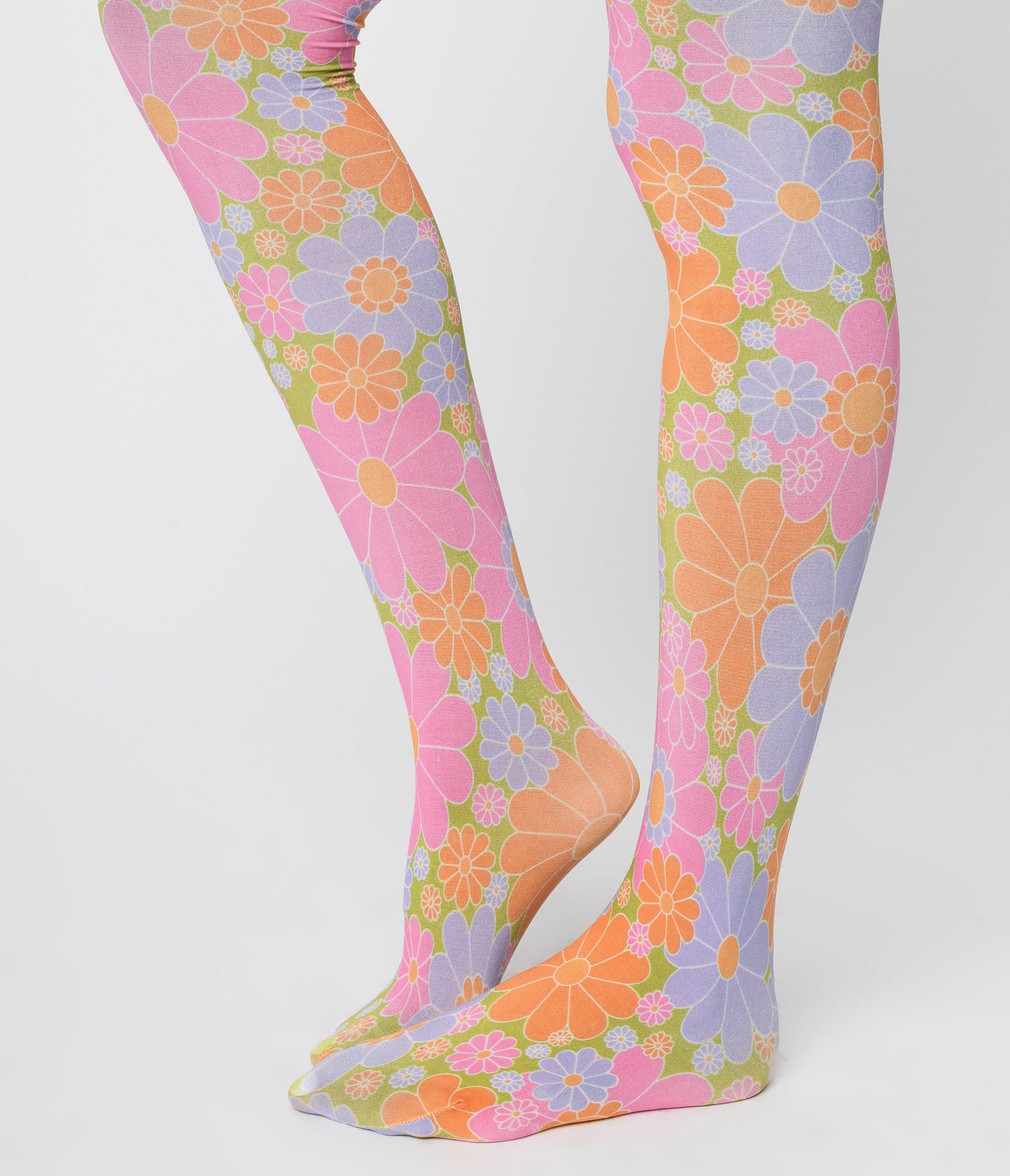 Smak Parlour 1960s Pink & Green Flower Power Tights - Unique Vintage - Womens, ACCESSORIES, HOSIERY