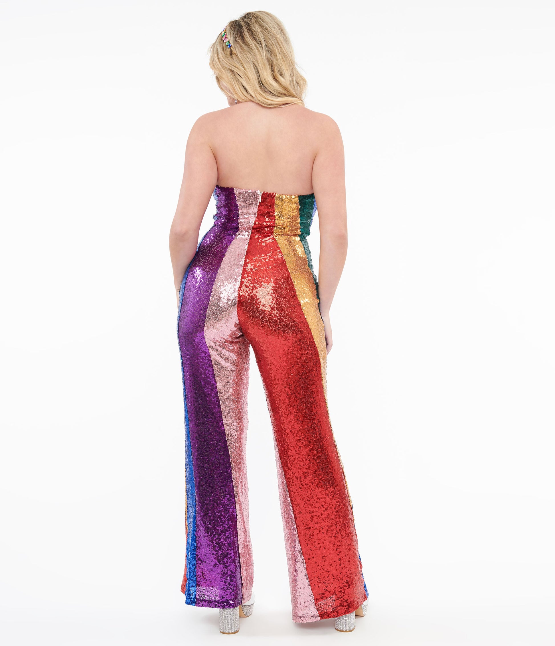 Smak Parlour 1960s Rainbow Sequin Glamour Goddess Jumpsuit - Unique Vintage - Womens, BOTTOMS, ROMPERS AND JUMPSUITS