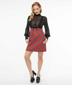 Smak Parlour 1960s Red Plaid & Black Ruffle Neck A - Line Dress - Unique Vintage - Womens, DRESSES, SHIFTS