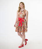 Smak Parlour 1960s Wanted Cats Print Cotton Flare Dress - Unique Vintage - Womens, DRESSES, FIT AND FLARE