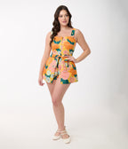 Smak Parlour 1960s Yellow Floral Sweet & Sassy Skirted Cotton Romper - Unique Vintage - Womens, BOTTOMS, ROMPERS & JUMPSUITS