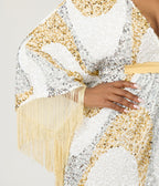 Smak Parlour 1970's White & Gold Sequin Fringe Caftan Dress - Unique Vintage - Womens, DRESSES, CAFTAN