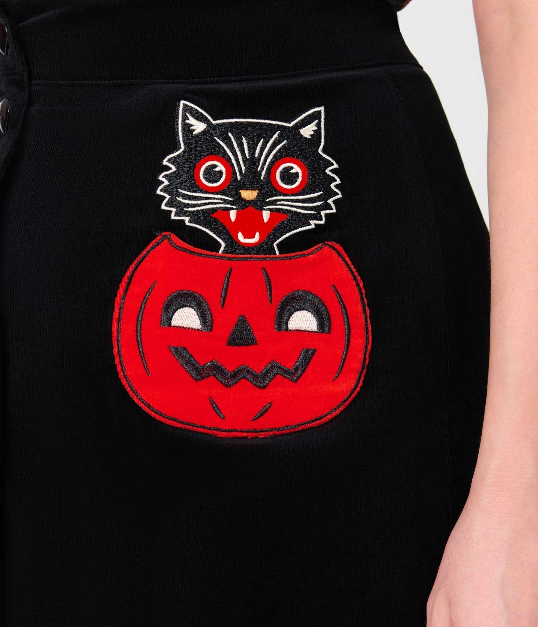 Smak Parlour Black Cat & Pumpkin Pocket Mini Skirt - Unique Vintage - Womens, BOTTOMS, SKIRTS