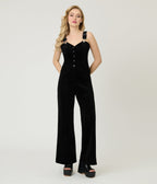 Smak Parlour Black Corduroy Wide Leg Dungarees - Unique Vintage - Womens, BOTTOMS, ROMPERS AND JUMPSUITS