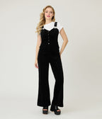 Smak Parlour Black Corduroy Wide Leg Dungarees - Unique Vintage - Womens, BOTTOMS, ROMPERS AND JUMPSUITS