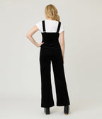 Smak Parlour Black Corduroy Wide Leg Dungarees - Unique Vintage - Womens, BOTTOMS, ROMPERS AND JUMPSUITS