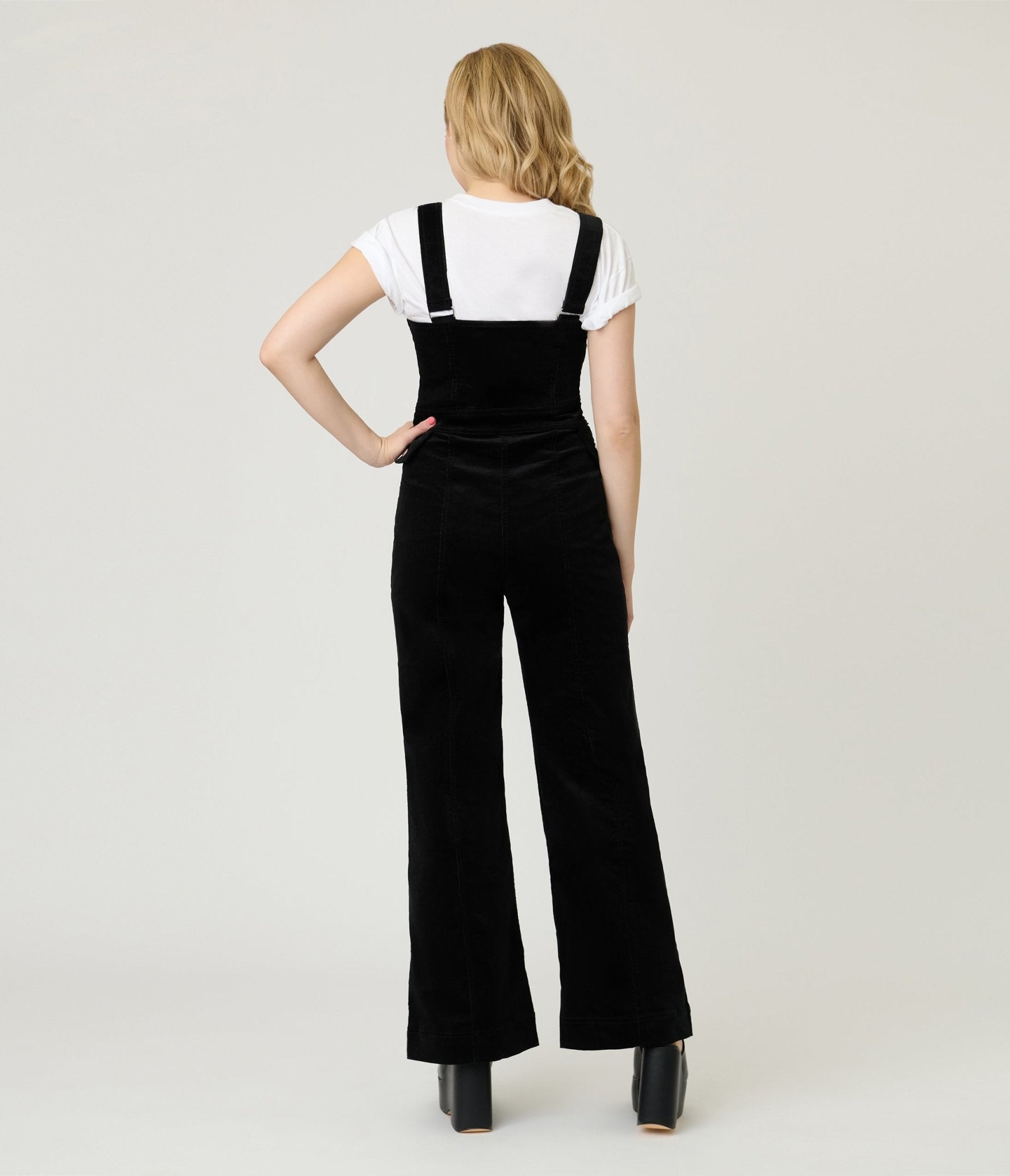 Smak Parlour Black Corduroy Wide Leg Dungarees - Unique Vintage - Womens, BOTTOMS, ROMPERS AND JUMPSUITS