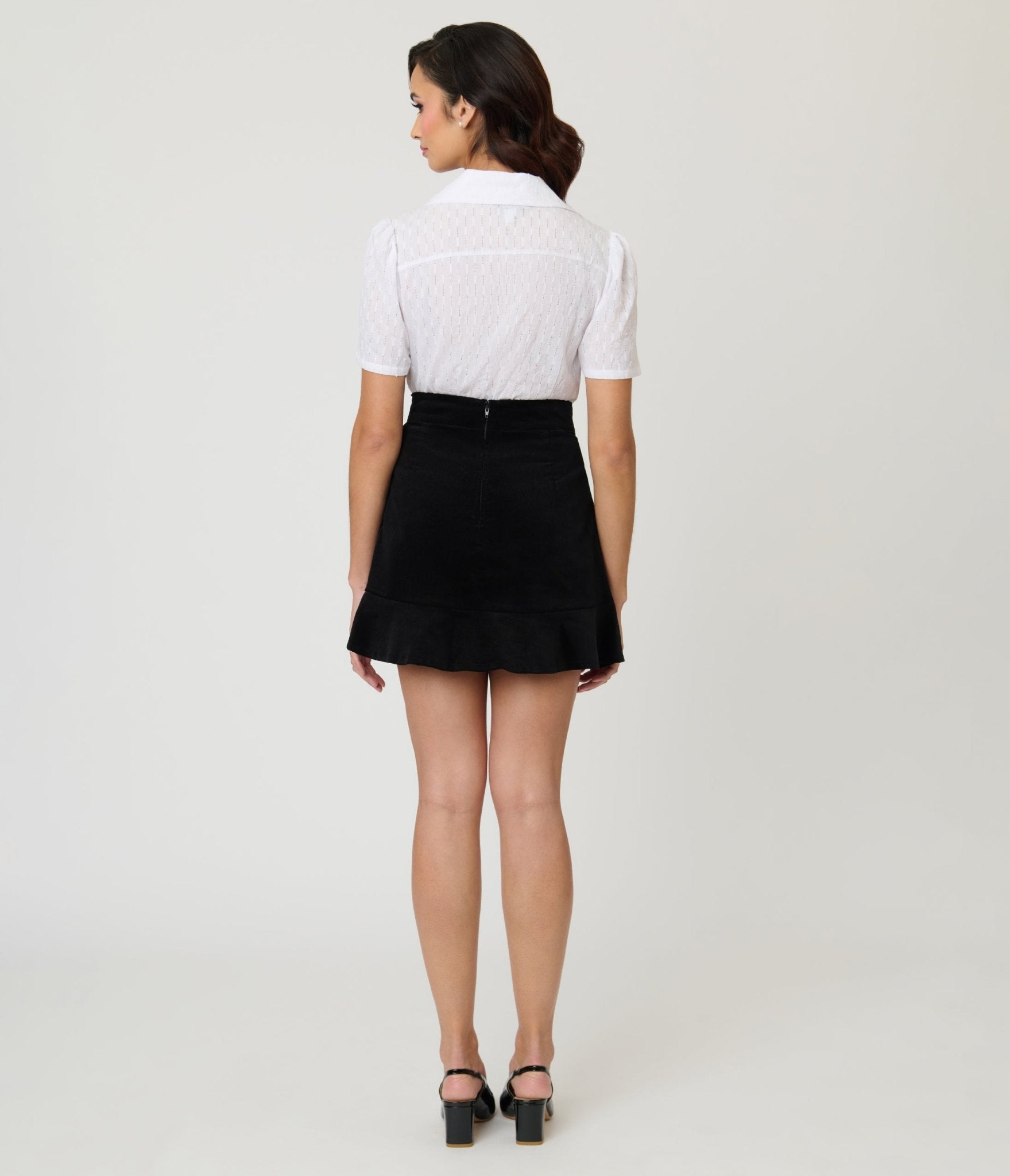 Smak Parlour Black Daisy Pocket Cotton Flounce Mini Skirt - Unique Vintage - Womens, BOTTOMS, SKIRTS