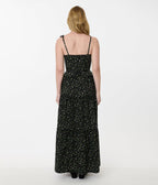 Smak Parlour Black Ditzy Floral Shirred Tiered Maxi Dress - Unique Vintage - Womens, DRESSES, MAXI
