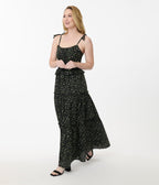 Smak Parlour Black Ditzy Floral Shirred Tiered Maxi Dress - Unique Vintage - Womens, DRESSES, MAXI