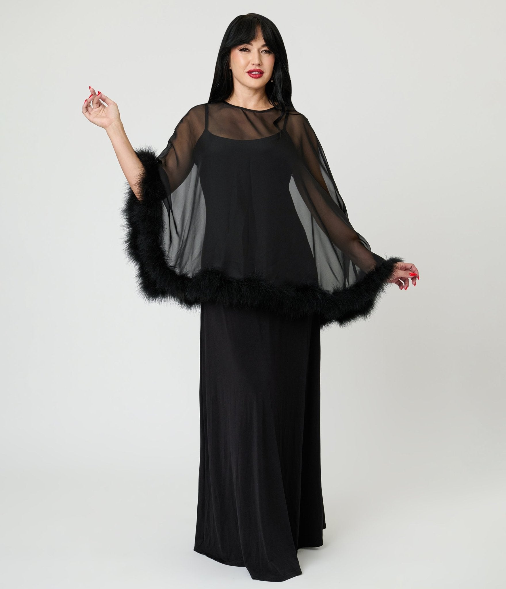 Smak Parlour Black Feathered Cape Maxi Dress Unique Vintage Smak Parlour Black Feathered Cape Maxi Dress Unique Vintage
