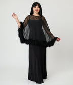 Smak Parlour Black Feathered Cape Maxi Dress - Unique Vintage - Womens, DRESSES, MAXI