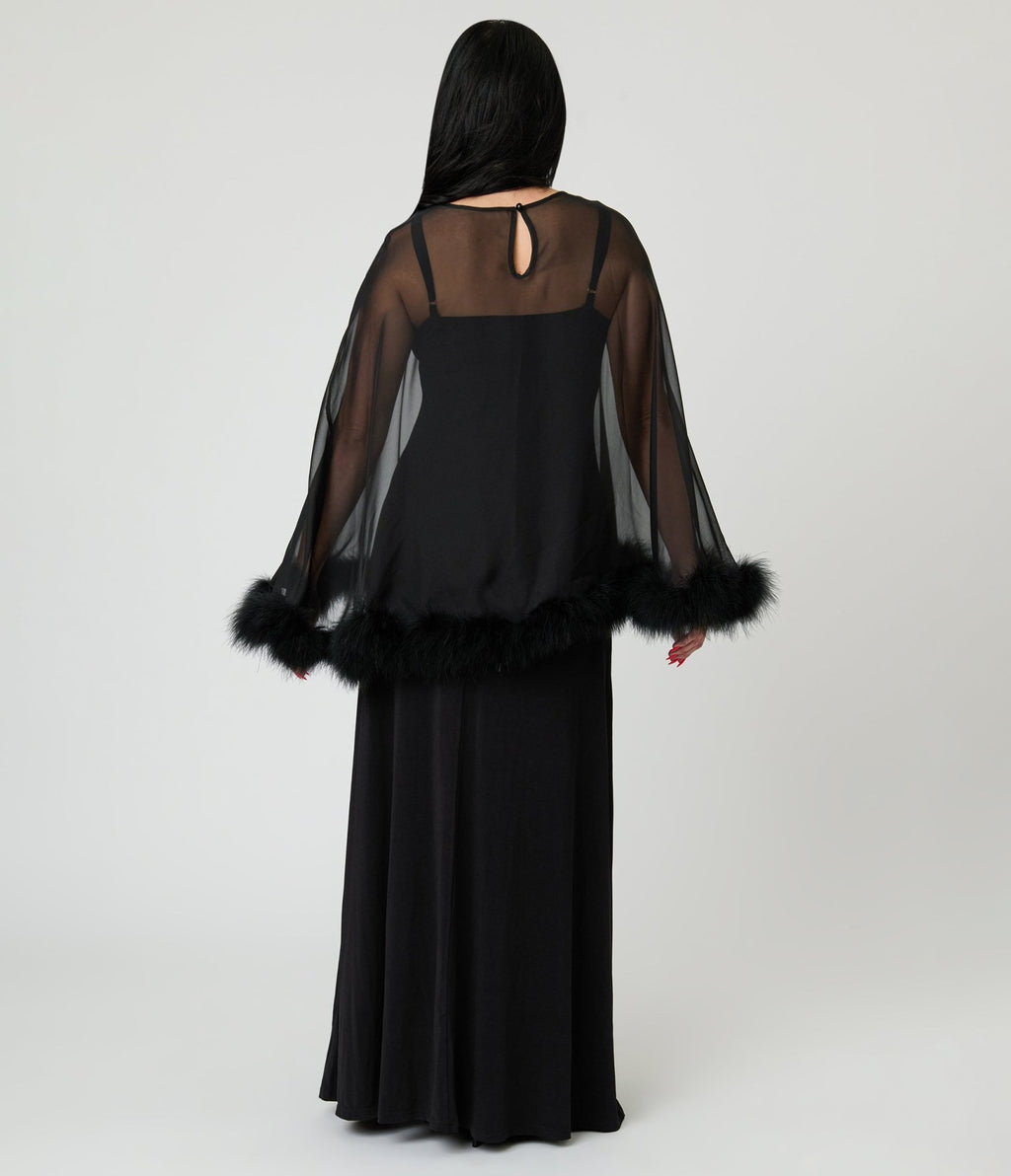 Smak Parlour Black Feathered Cape Maxi Dress - Unique Vintage - Womens, DRESSES, MAXI
