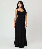 Smak Parlour Black Feathered Cape Maxi Dress - Unique Vintage - Womens, DRESSES, MAXI