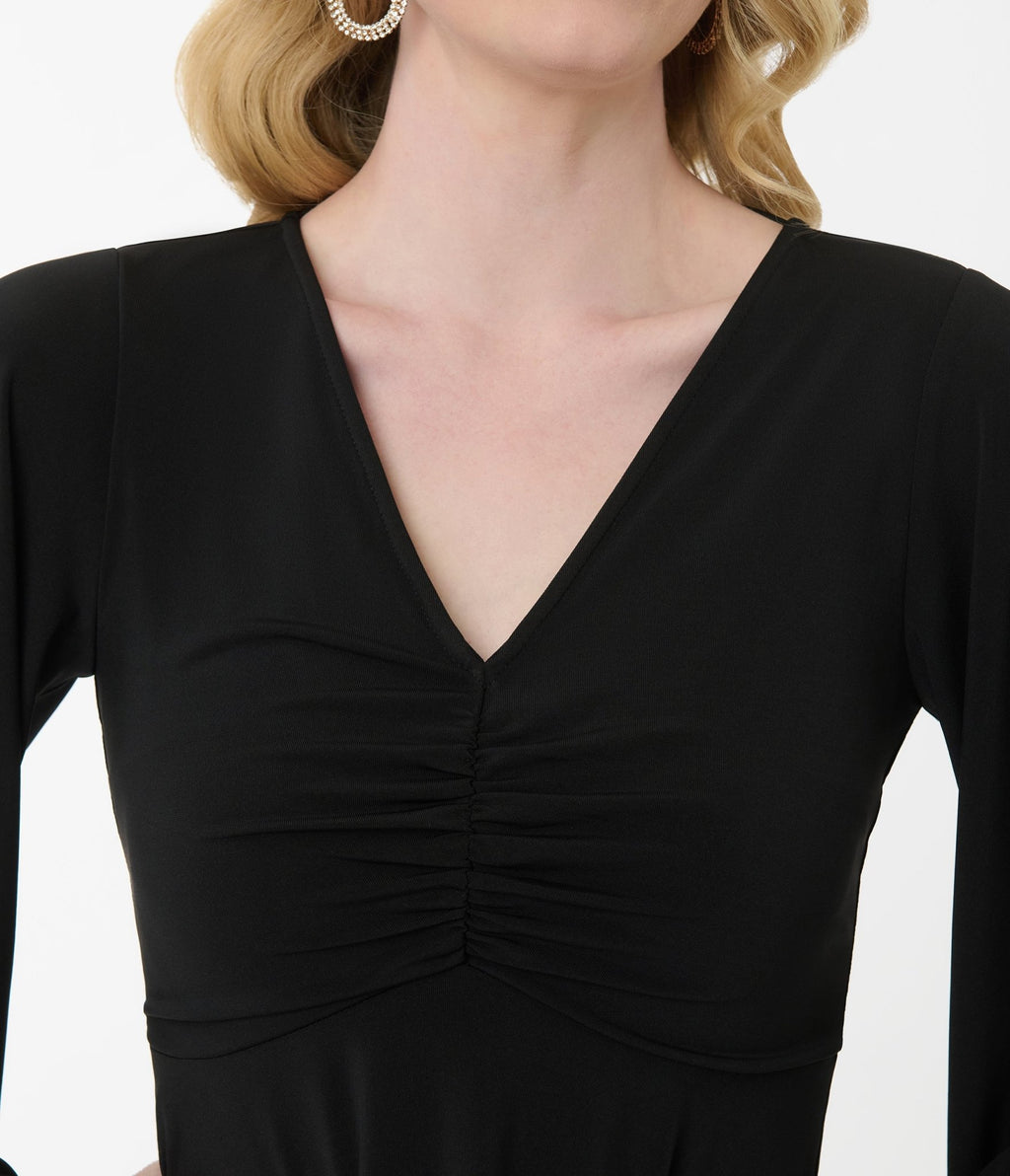 Smak Parlour Black Fringe Bell Sleeve Fit & Flare Dress - Unique Vintage - Womens, DRESSES, FIT AND FLARE