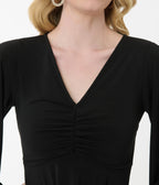 Smak Parlour Black Fringe Bell Sleeve Fit & Flare Dress - Unique Vintage - Womens, DRESSES, FIT AND FLARE