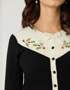 Smak Parlour Black & Ivory Holly Embroidered Cardigan - Unique Vintage - Womens, TOPS, SWEATERS