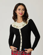 Smak Parlour Black & Ivory Holly Embroidered Cardigan - Unique Vintage - Womens, TOPS, SWEATERS