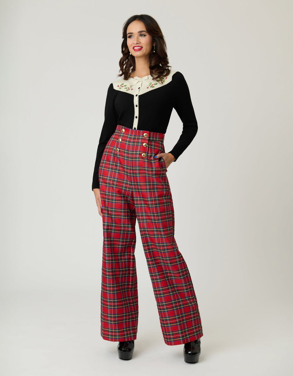 Smak Parlour Black & Ivory Holly Embroidered Cardigan - Unique Vintage - Womens, TOPS, SWEATERS