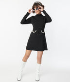 Smak Parlour Black Mock Turtleneck Fit & Flare Dress - Unique Vintage - Womens, DRESSES, A - LINE