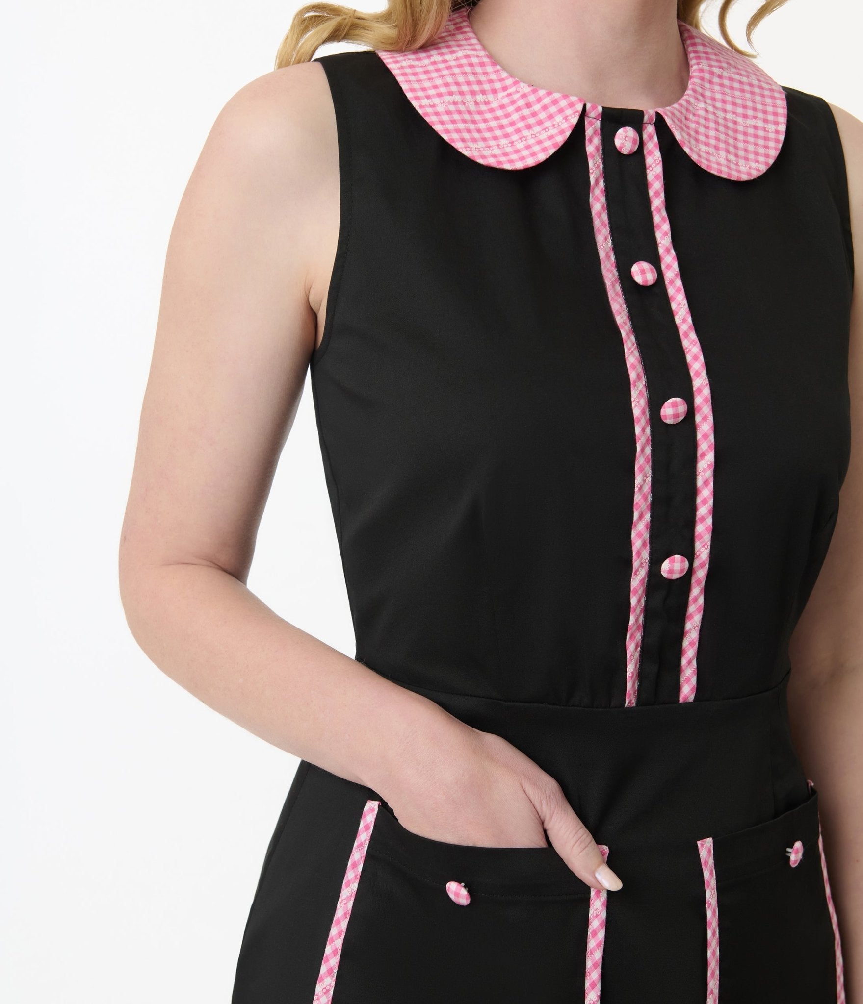 Smak Parlour Black & Pink Gingham Cotton Shift Dress - Unique Vintage - Womens, DRESSES, A - LINE
