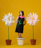 Smak Parlour Black & Pink Petal Collar Cotton Shift Dress - Unique Vintage - Womens, DRESSES, SHIFTS