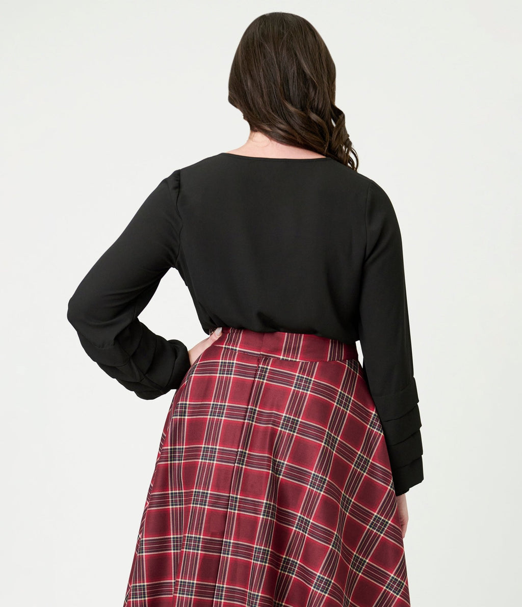 Smak Parlour Black Pleated Front Blouse - Unique Vintage - Womens, TOPS, WOVEN TOPS