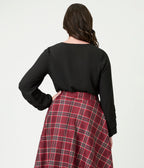 Smak Parlour Black Pleated Front Blouse - Unique Vintage - Womens, TOPS, WOVEN TOPS