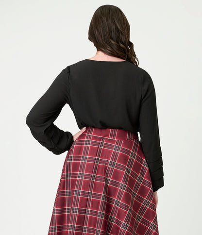 Smak Parlour Black Pleated Front Blouse - Unique Vintage - Womens, TOPS, WOVEN TOPS