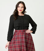 Smak Parlour Black Pleated Front Blouse - Unique Vintage - Womens, TOPS, WOVEN TOPS