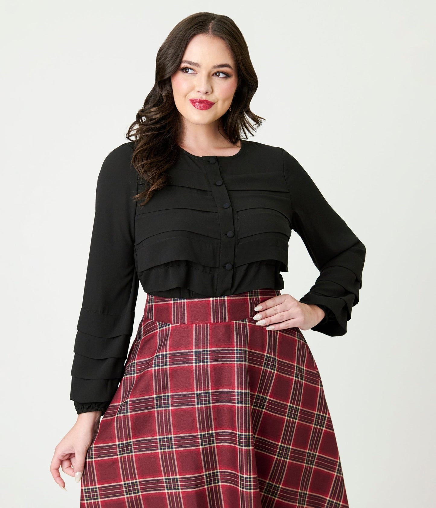 Smak Parlour Black Pleated Front Blouse - Unique Vintage - Womens, TOPS, WOVEN TOPS