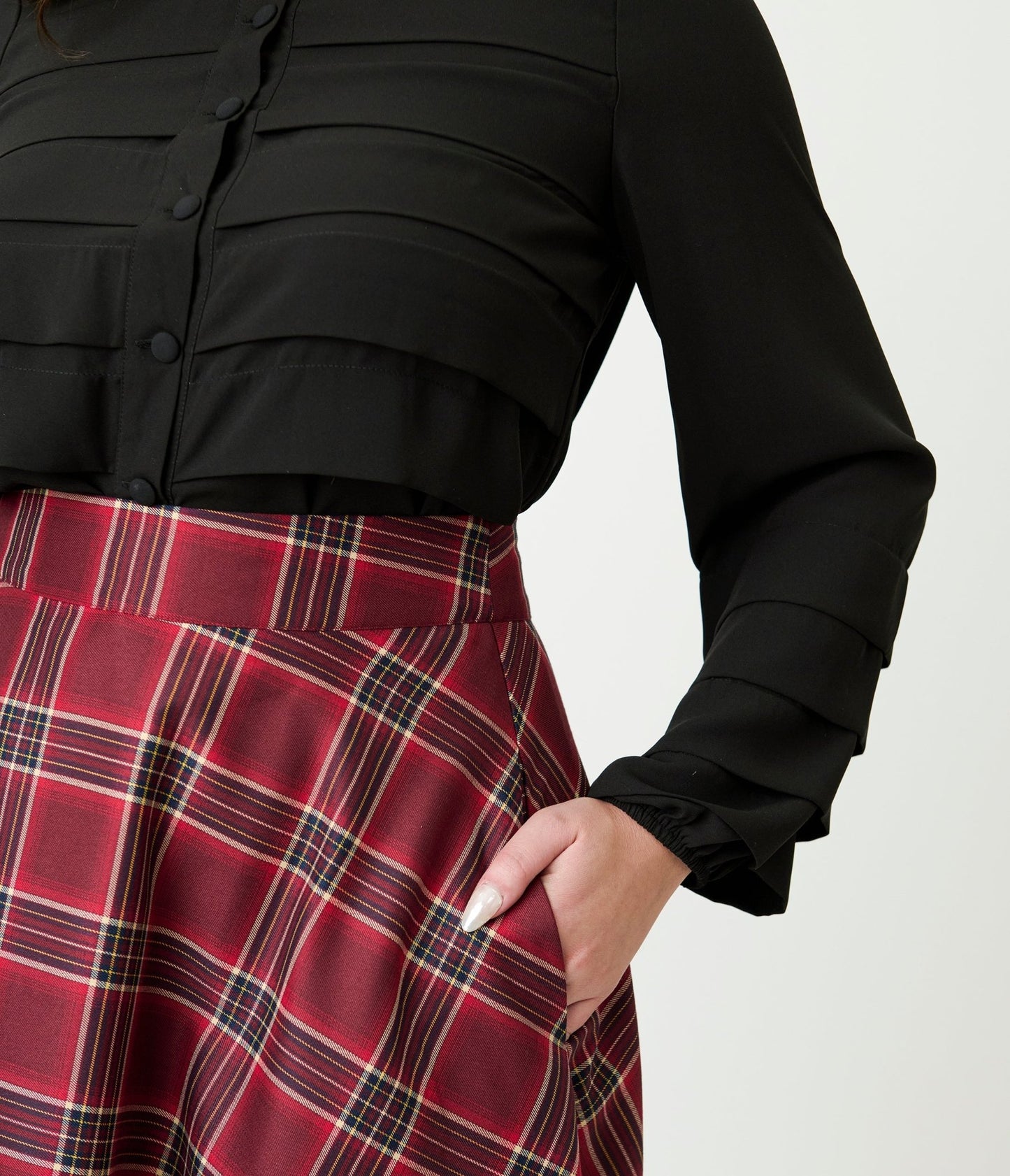 Smak Parlour Black Pleated Front Blouse - Unique Vintage - Womens, TOPS, WOVEN TOPS