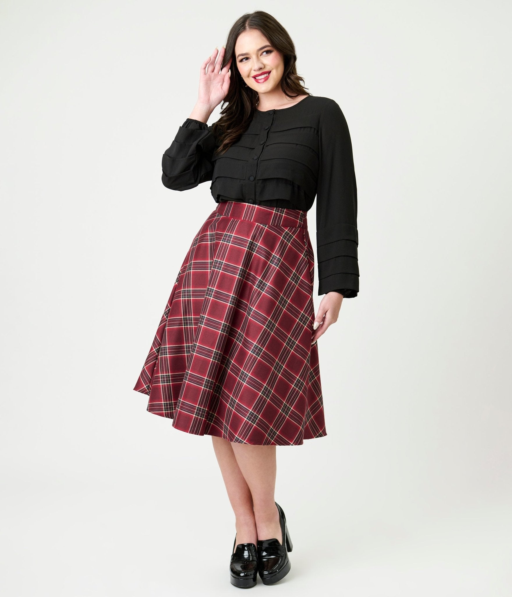 Smak Parlour Black Pleated Front Blouse - Unique Vintage - Womens, TOPS, WOVEN TOPS