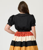 Smak Parlour Black & Pumpkin Embroidery Puff Sleeve Top - Unique Vintage - Womens, TOPS, WOVEN TOPS