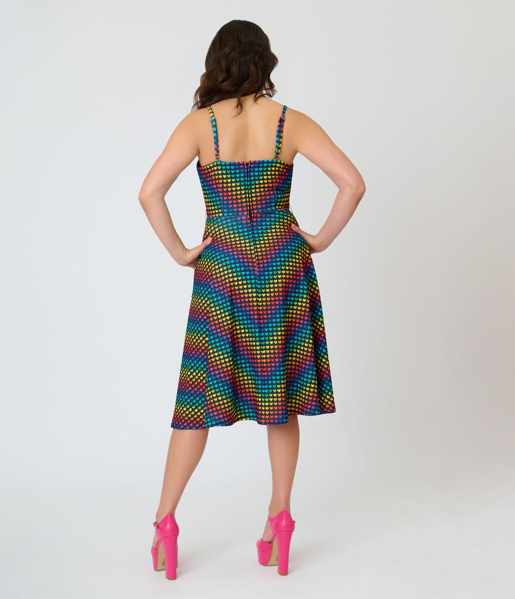 Smak Parlour Black & Rainbow Heart Chevron Midi Dress - Unique Vintage - Womens, DRESSES, MIDI