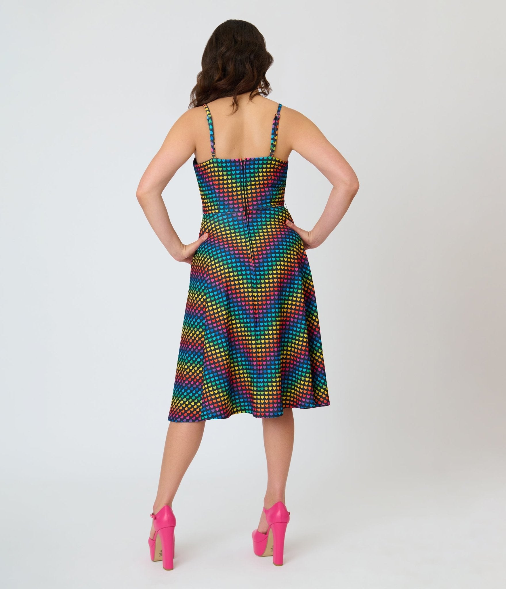 Smak Parlour Black & Rainbow Heart Chevron Midi Dress - Unique Vintage - Womens, DRESSES, MIDI